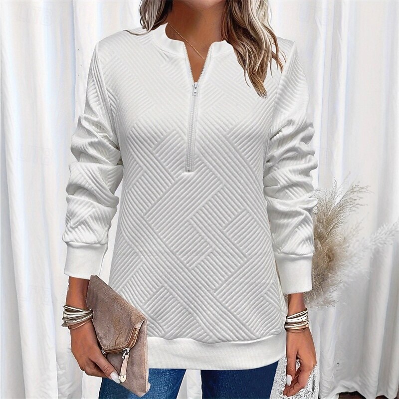 Women's Pullover Sweatshirt Plain Streetwear Casual Long Sleeve Half Zip Regular Tops Street Dailywear Zipper White Gray Fall Winter3
