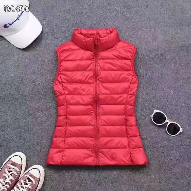 Women's Vest Warm Comfortable Zipper Casual Plain Holiday Daily Wear Zipper Regular Stand Collar Regular Fit Sleeveless Outerwear Light Pink Black Red Fall Winter2