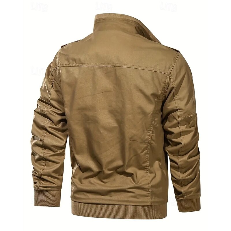 Men's Utility Jacket Cargo Jacket Vacation Daily Warm Pocket Fall Winter Plain Fashion Classic Lapel Regular Black Khaki Army Green Jacket2