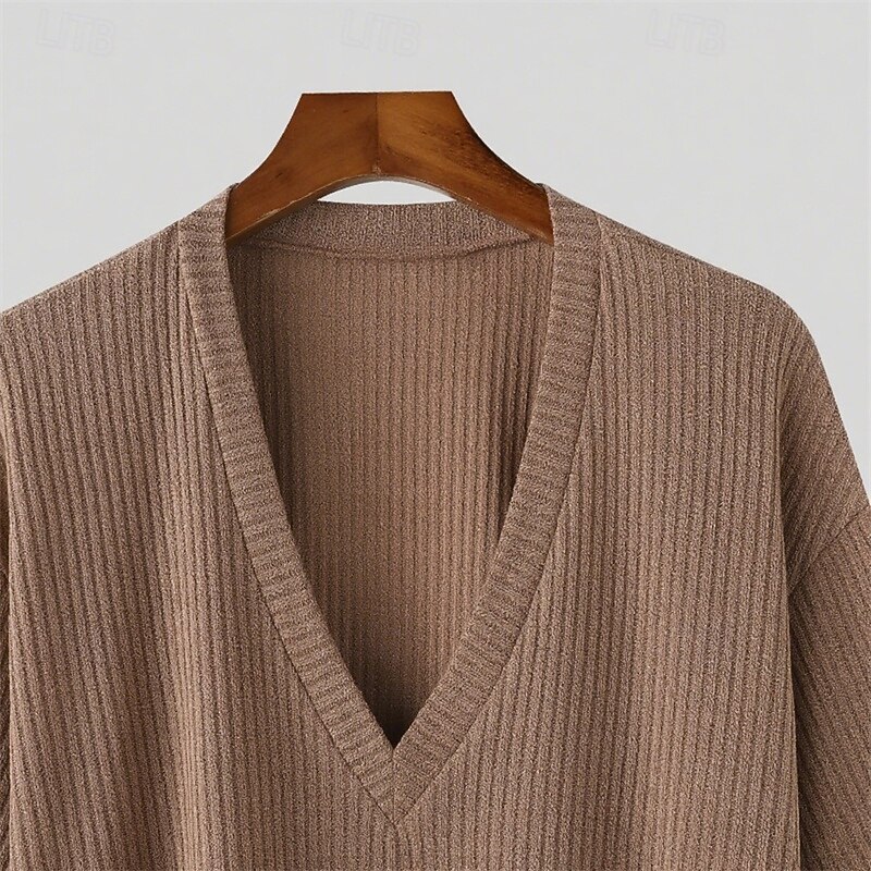 Men's T Shirt Tee Short Sleeve Shirt Tee Top Half Sleeve V Neck Summer Plain Fashion Designer Basic Knitting Vacation Street Going out Black Coffee Top Tee for Men4