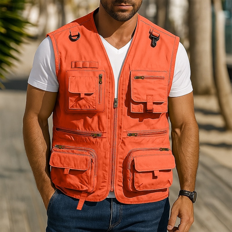 Men's Outdoor Vest Tactical Jacket Sports Outdoor Casual Fishing Camping & Hiking Active Sporty Summer Spring Multi Pocket Multi Layer Mesh Panels Polyester Mesh Tactical Fishing Zipper Collarless4