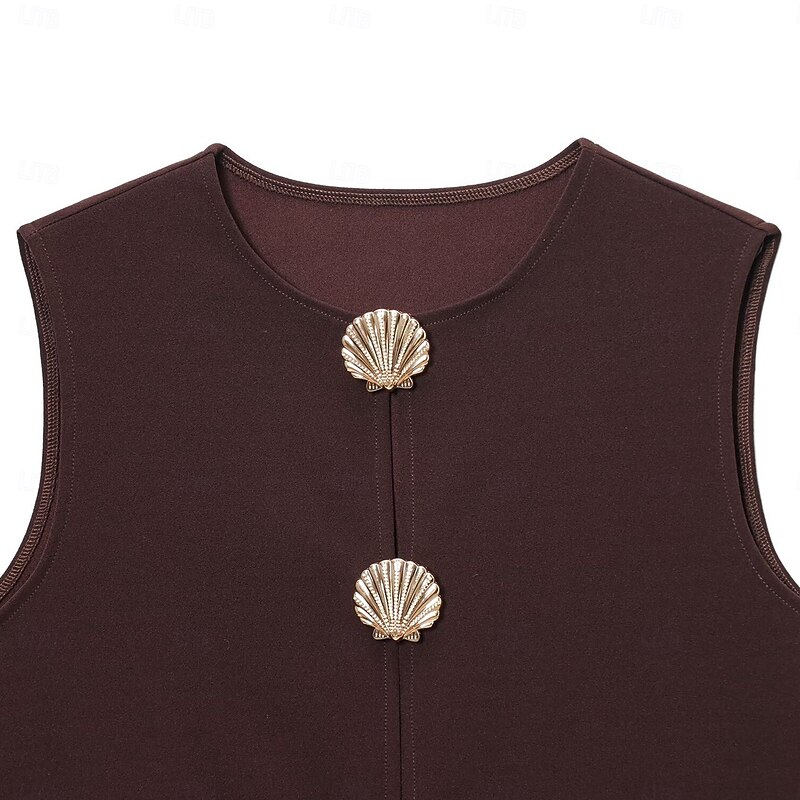 Women's Camisole Tank Top Solid Color Elegant Bohemia Vintage Sleeveless Sleeveless Crew Neck Crop Tops Work Daily Holiday Buttons Brown Summer Spring Fall2
