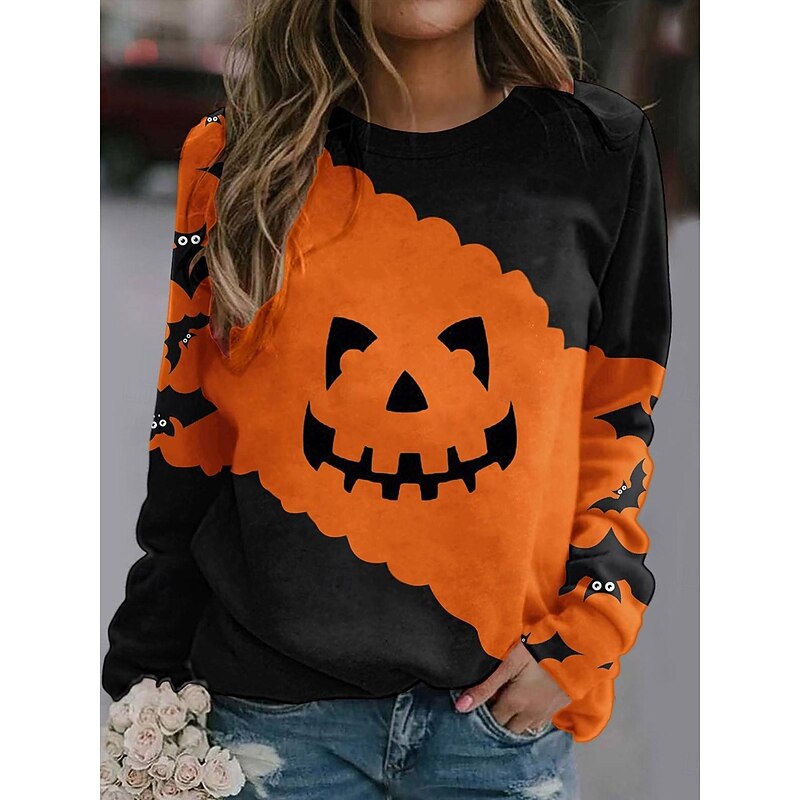 Halloween Women's Sweatshirts Monster Graphic Fashion Casual Long Sleeve Crew Neck Regular Tops Casual Print Black White Orange Green Summer Spring Fall2