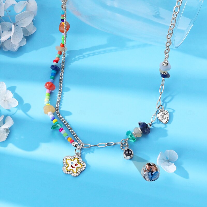 Personalized Projection Necklace Custom Photo Colorful Beaded Jewelry, Custom Picture Pendant, Cute and Trendy Projection Jewelry, Perfect Valentine’s Day Gift for Girlfriend