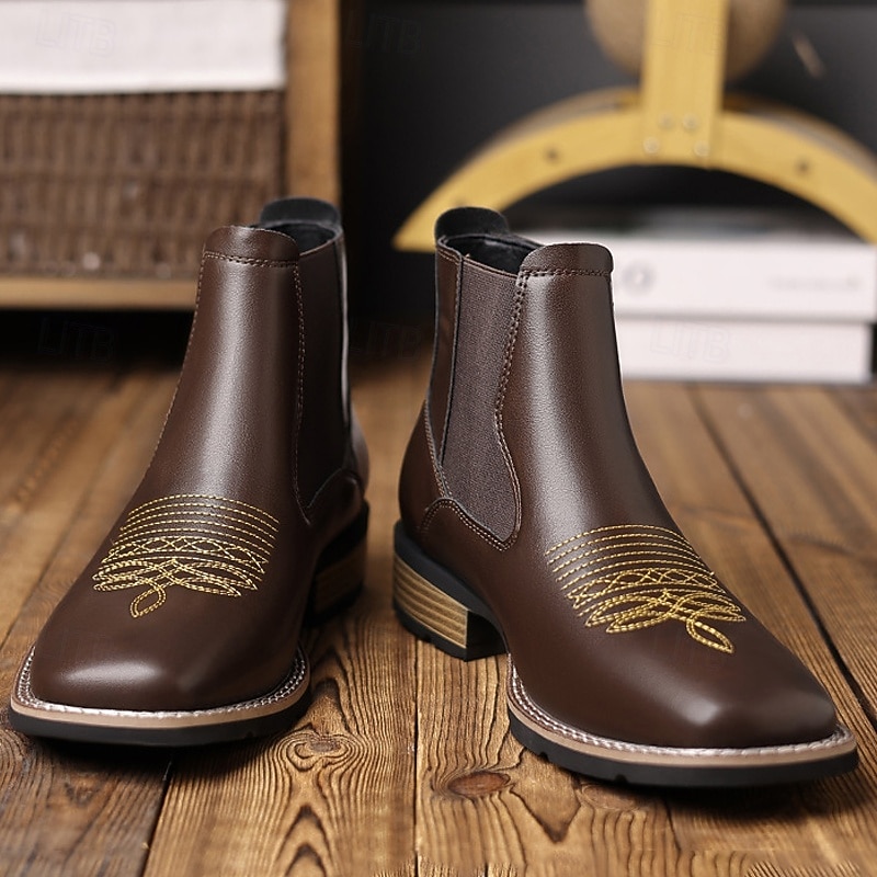 Men's Brown Chelsea Boots with Western Stitch Detailing – Stylish Ankle Boots for Fall Outfits, Country Weddings and Casual Business Wear2