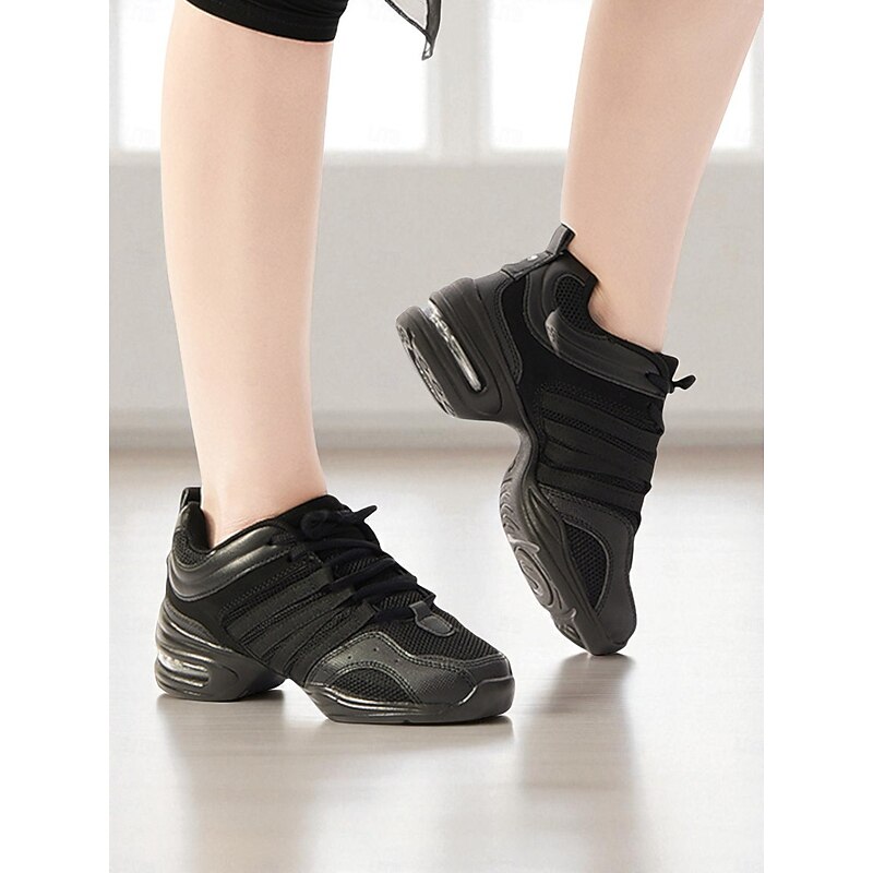 Women's Black Jazz Dance Sneakers - Lightweight Breathable Lace-Up Professional Hip-Hop Practice Shoes3