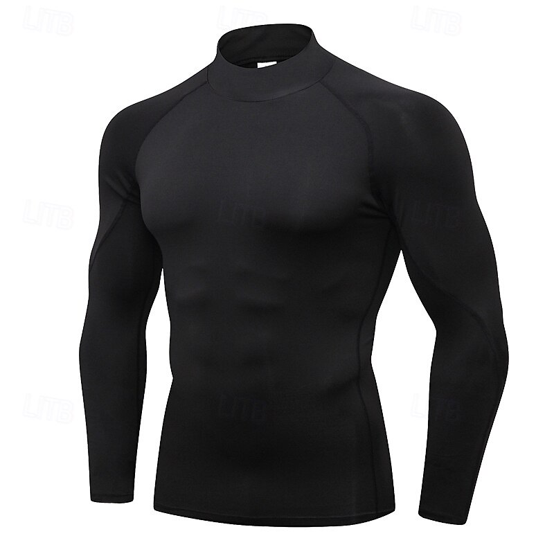 Men's Compression Shirt Workout Base Layer Workout Tops Long Sleeve Top Athleisure Fall Solid Colored Quick Dry Gym Basketball Athletic Sportswear Activewear Green / Black Black White2