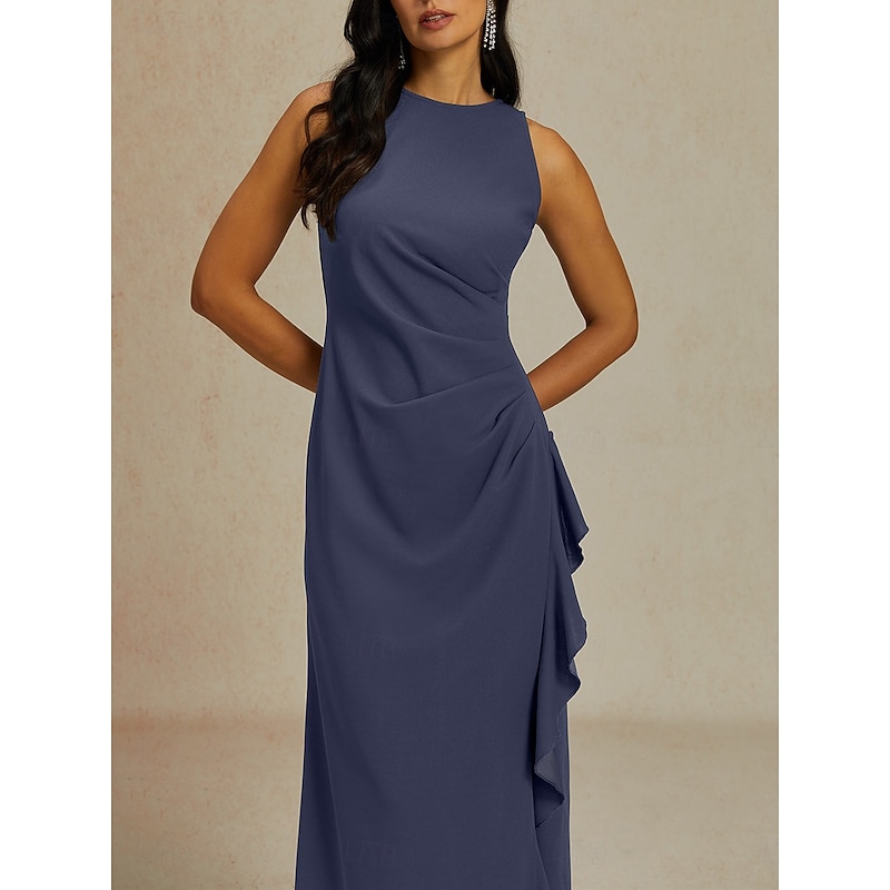 Women's Maxi Dress Sheath Dress Pleated Dress Ruffle Dress Elegant Party Semi Formal Wedding Guest Graduation Cocktail Party Solid Color Sleeveless Crew Neck Boat Neck Violet Summer Spring Fall3