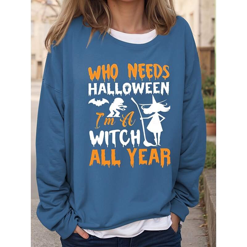 Halloween Women's Sweatshirts Witch Graphic Letter Vintage Fashion Casual Long Sleeve Crew Neck Regular Tops Casual Print Black Red Blue Brown Green Fall Winter4