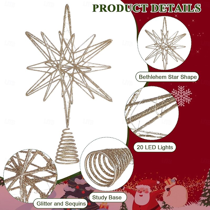 Christmas Decoration Christmas Iron Tree Top Star Christmas Tree Glowing Star Five-p\Pointed Star Decoration Pendant4