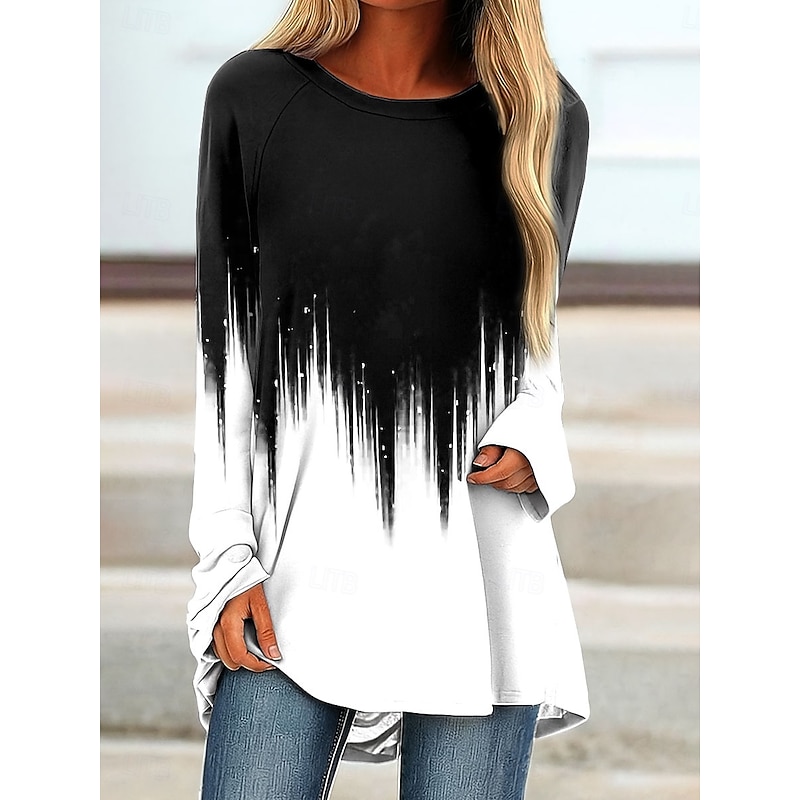 Women's T Shirt Ombre Graphic Vintage Stylish Classic Long Sleeve Crew Neck Round Neck Long Tops Daily Print White Pink Blue Purple Green Spring Fall