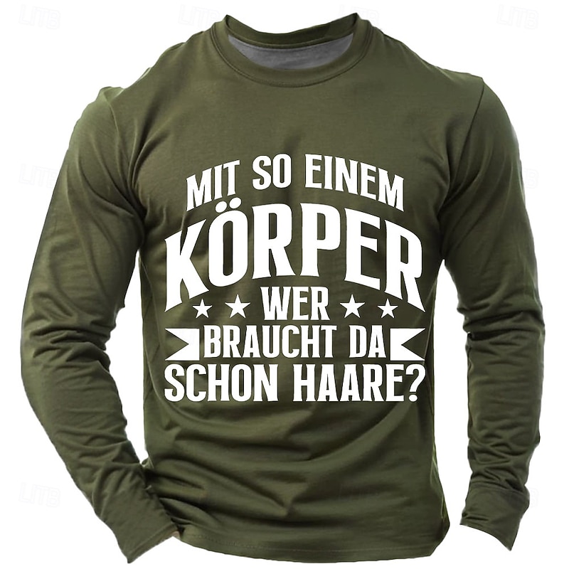 Men's Long Sleeve Graphic T-Shirt - Funny 'With Such a Body, Who Needs Hair?' Quote Tee, Lifestyle Humor4