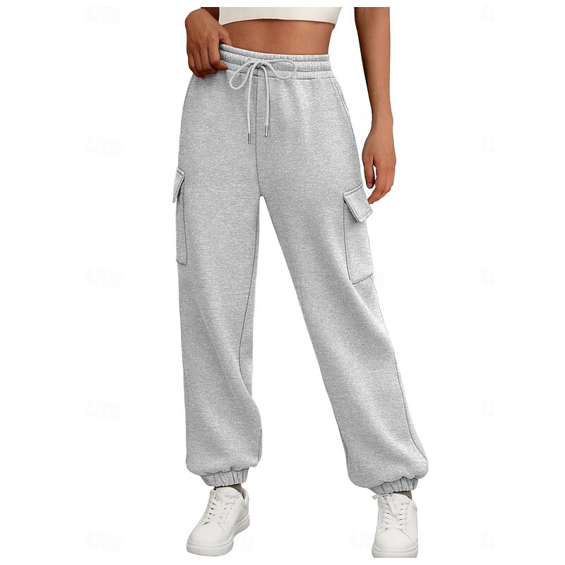 Women's Sweatpants Chinos Fashion Streetwear Basic Full Length High Waist Plain Pocket Elastic Waistband Comfy Soft Comfortable Stretchy Outdoor Street Black White Beige Gray Summer Spring Loose Fit