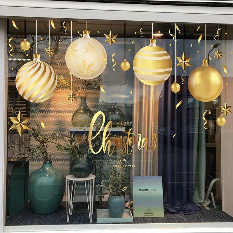 Christmas Window Clings Xmas Wall Sticker Holiday Decorations Gold Easter Egg Alphabet Reusable Static Clings Non Adhesive Glass Stickers Living Room Door Window Festive Home Decor4