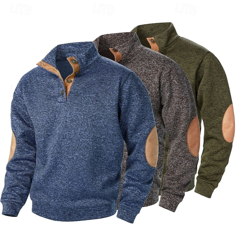 Men's Sweatshirt Pullover Hoodie Sweatshirt Pullover Button Up Hoodie Black+Navy Blue+Blue Navy Blue+Coffee+Army Green Dark Gray+Wine+Blue Blue+Light Gray+Navy Blue Coffee+Dark Gray+Black Standing3