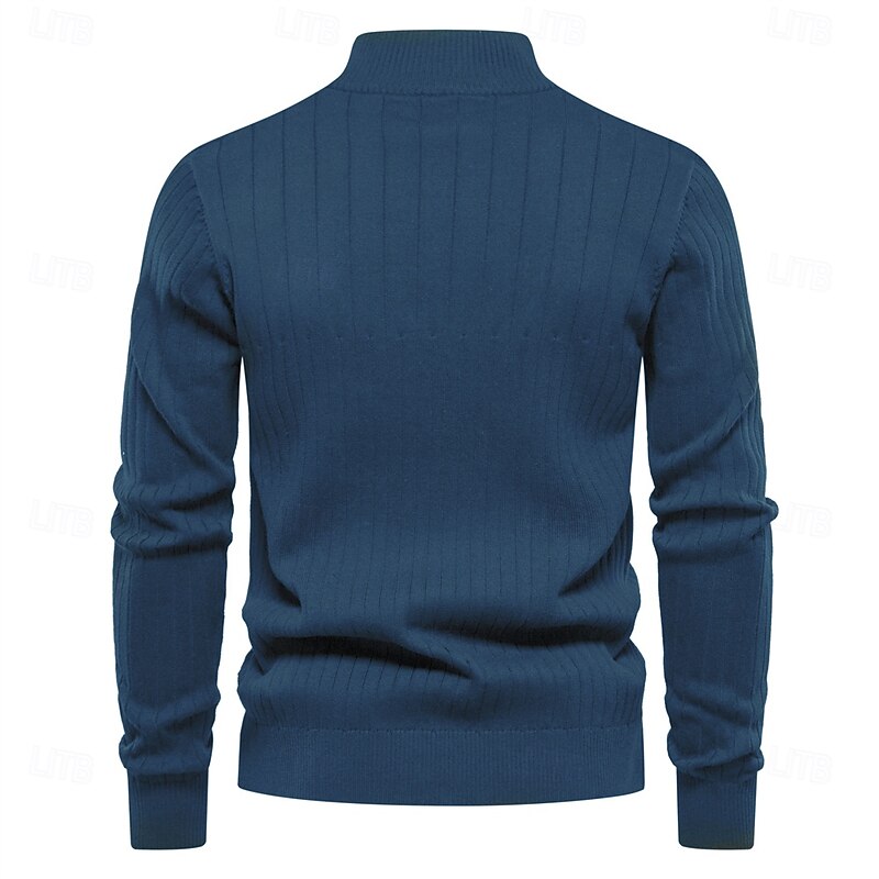 Men's Cotton Knit Vertical Stripes Half Zip Knitwear Elegant Christmas Gifts Home Clothing Apparel Fall Winter Black Navy Blue S M L2