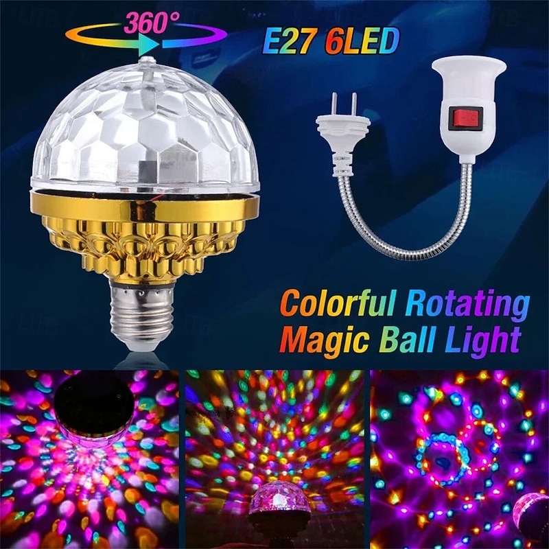 E27 Colorful Rotating Ball Light Automatic Rotating Ball Bulb With Socket Ball RGB LED 6 Beads Stage Light For Family Room Party2
