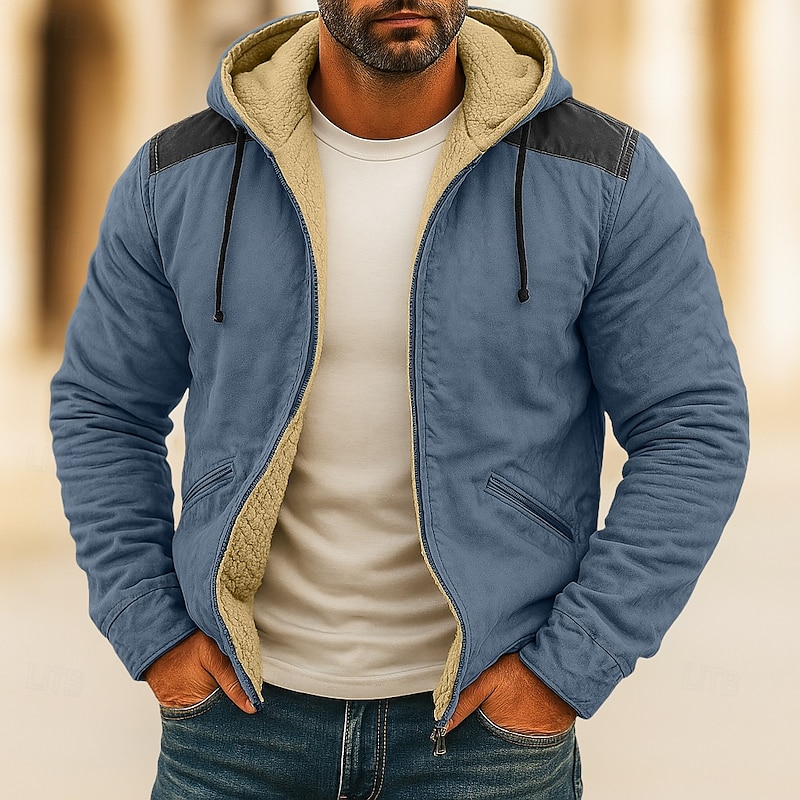 Men's Hoodie Full Zip Hoodie Fleece Hoodie Fleece lined Hoodie Blue Brown Green Khaki Hooded Plain Patchwork Color Block Sports & Outdoor Casual Daily Streetwear Cool Sportswear Fall Winter Clothing4