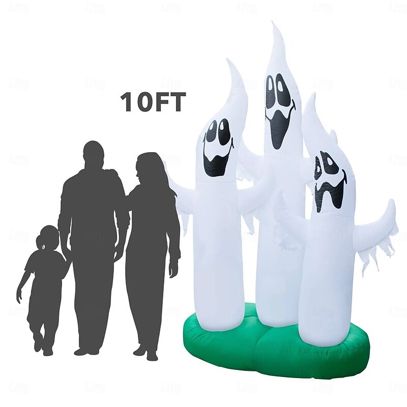 1 Pc 3M/10FT Halloween three headed ghost with lamp inflatable air model indoor and outdoor courtyard lawn party atmosphere decoration lights US/EU/UK/AU Plug4