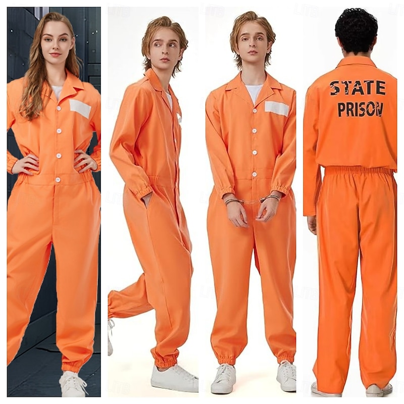 Prisoner Halloween Jumpsuit Halloween Group Couples Costumes Funny Costume Adults' Men's Women's Unisex Halloween Carnival Performance Party Easy Halloween Costumes Dress Up