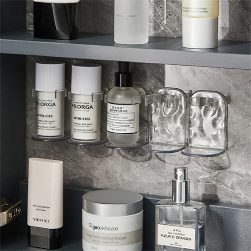 Row Plastic Wall Rack 2 Set (10 Pieces), Adhesive Ripple Storage Shelf, No Drilling Wall-Mounted Organizer for Door, Mirror, or Cabinet4