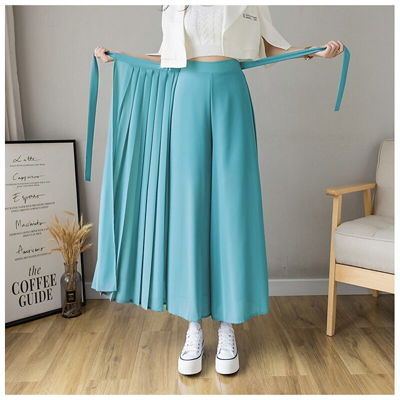 Women's Wide Leg Chinos Casual Full Length Natural Plain Wide Leg Drawstring Comfy Breathability Casual Daily Black Pink Blue Spring Fall Loose Fit2