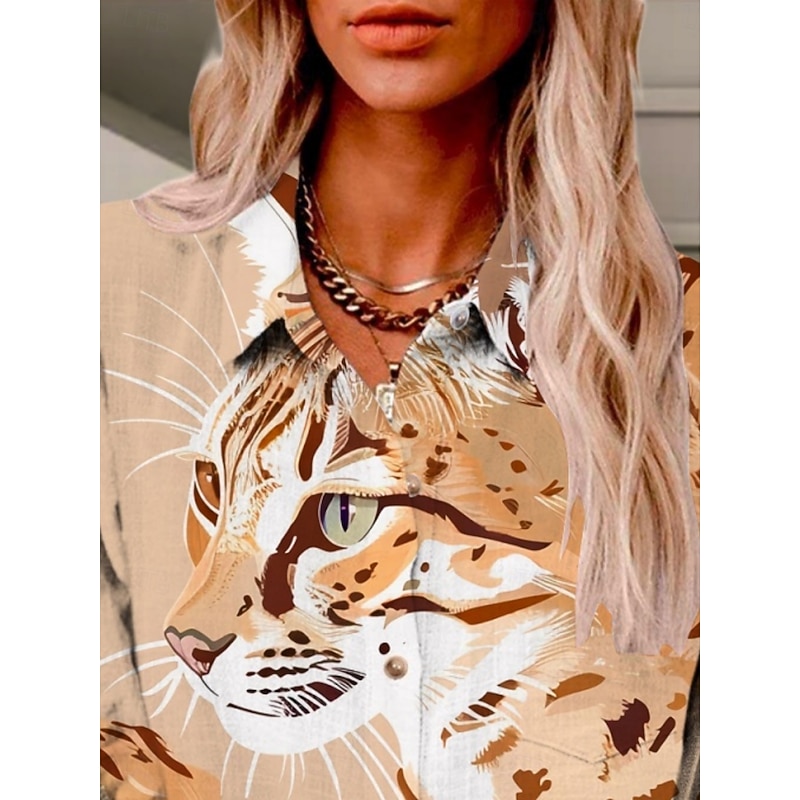 Women's Shirt Leopard Active Daily Stylish Long Sleeve Shirt Collar Regular Tops Daily Holiday Buttons Print Khaki Summer Spring Fall3