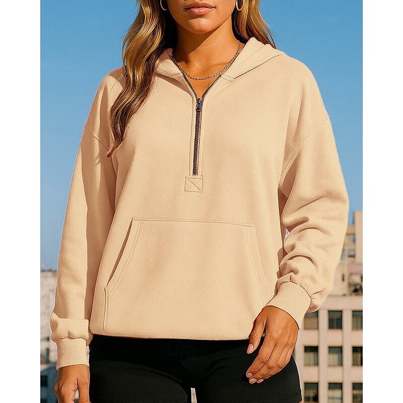 Women's Casual Sweatshirt Pullover Hoodie Quarter Zipper Long Sleeve Top Athleisure Fall Solid Colored Fashion Outdoor Travel Sportswear Activewear Black Light Green Purple4