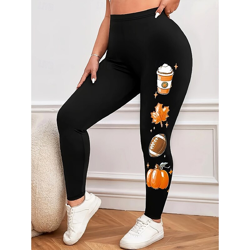 Women's Leggings Vacation Vintage Fashion Full Length High WaistPantsHalloween Graphic Pumpkin Letter Printing Soft Breathable High Elasticity Outdoor Vacation Street milk white Orange Spring Fall3