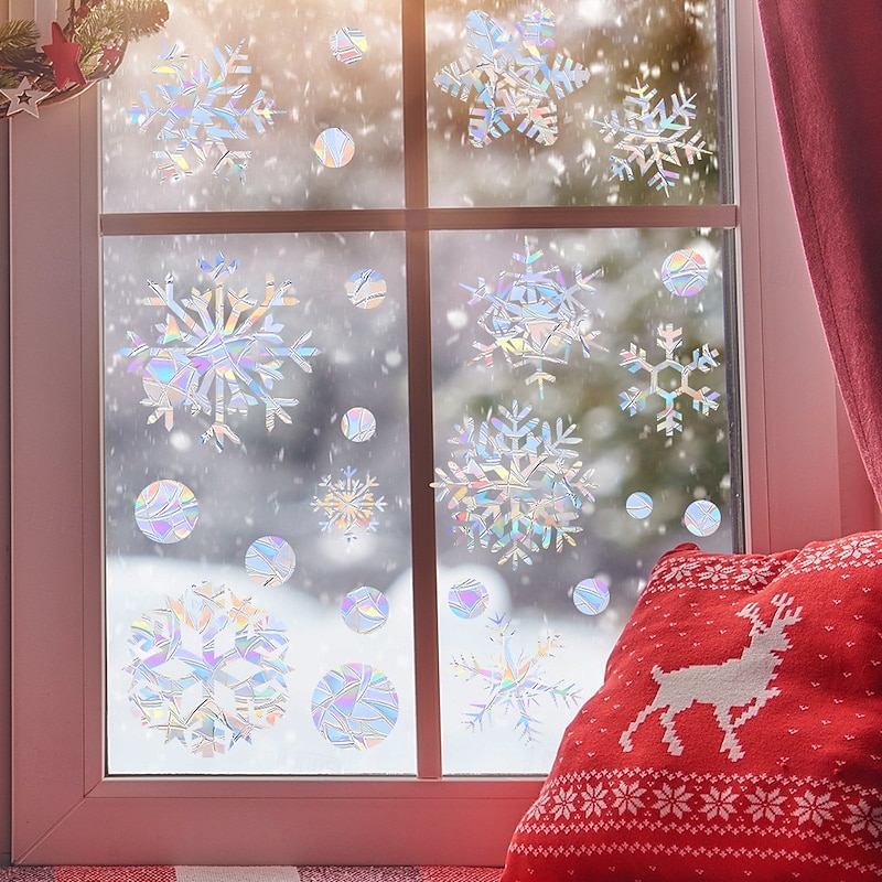 Christmas Snowflake Window Clings for Glass Windows Decorations Iridescent Static Snowflake Window Decal Stickers for Christmas Windows Decor4