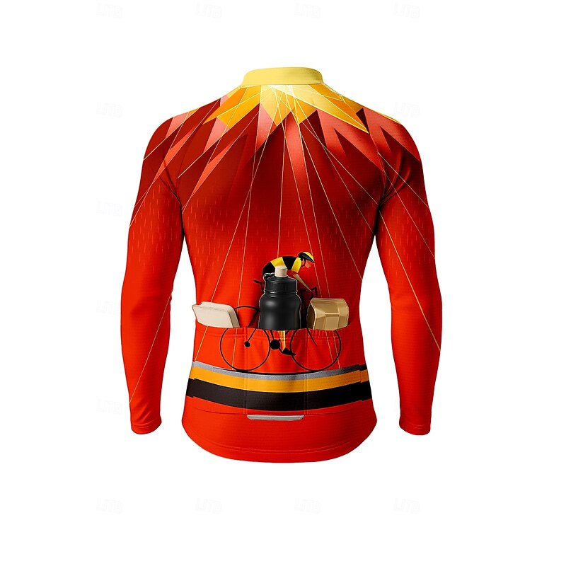 Men's Tops Cycling Jersey Graphic Geometric Bicycle Long Sleeve Bike Jersey Top with 3 Rear Pockets Sun Sun Protection Sunscreen Quick Dry Sports Red Clothing Apparel2