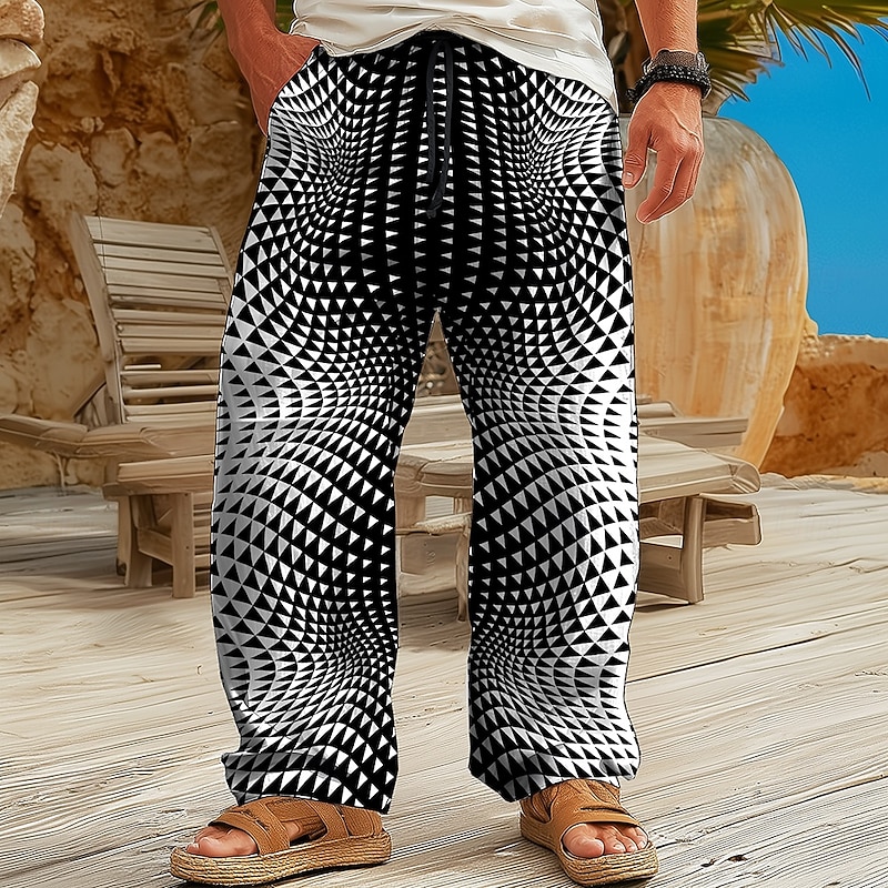 Men's Geometric Gradient Dot Trousers Baggy Pants Casual Pants Mid Waist Fashion Outdoor Vacation Home Elastic Drawstring Waist Linen-Like Pants with Pockets Spring Fall 3D Print Blue Green Gray3