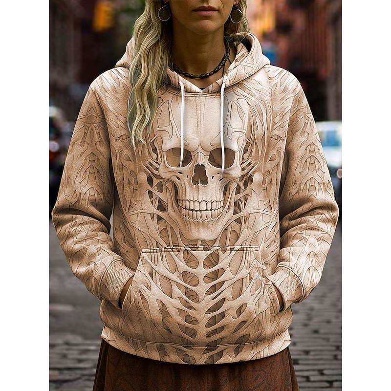 Halloween Women's Pullover Hoodie Sweatshirt Skulls Graphic Casual Long Sleeve Hooded Regular Tops Party Evening Wear Street Dailywear White Pink Blue Purple Khaki Spring Fall Winter3