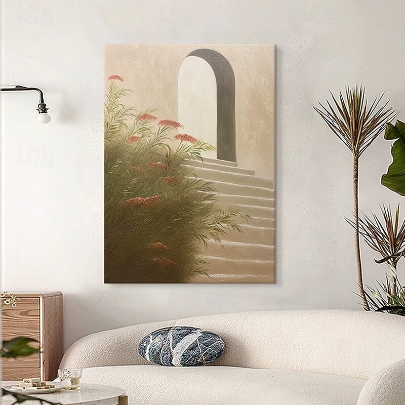 Handmade Oil Painting Canvas Wall Art Decoration Abstract Wabi-Sabi Style Fresh and Light Green Plants Landscape for Home Decor Rolled Frameless Unstretched Painting3