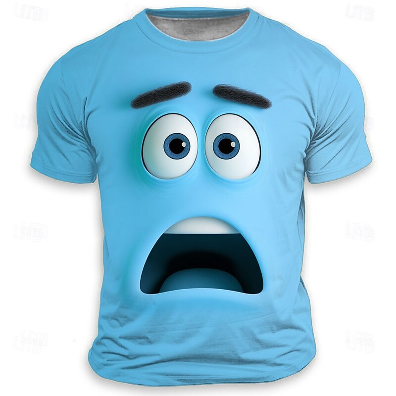 Men's Optical Illusion 3D Funny Emotes T Shirt Short Sleeve T shirt 3D Print Crew Neck Shirt Exaggerated Designer Party Street Casual Yellow Red Blue Summer Spring All Seasons Clothing Apparel S M L