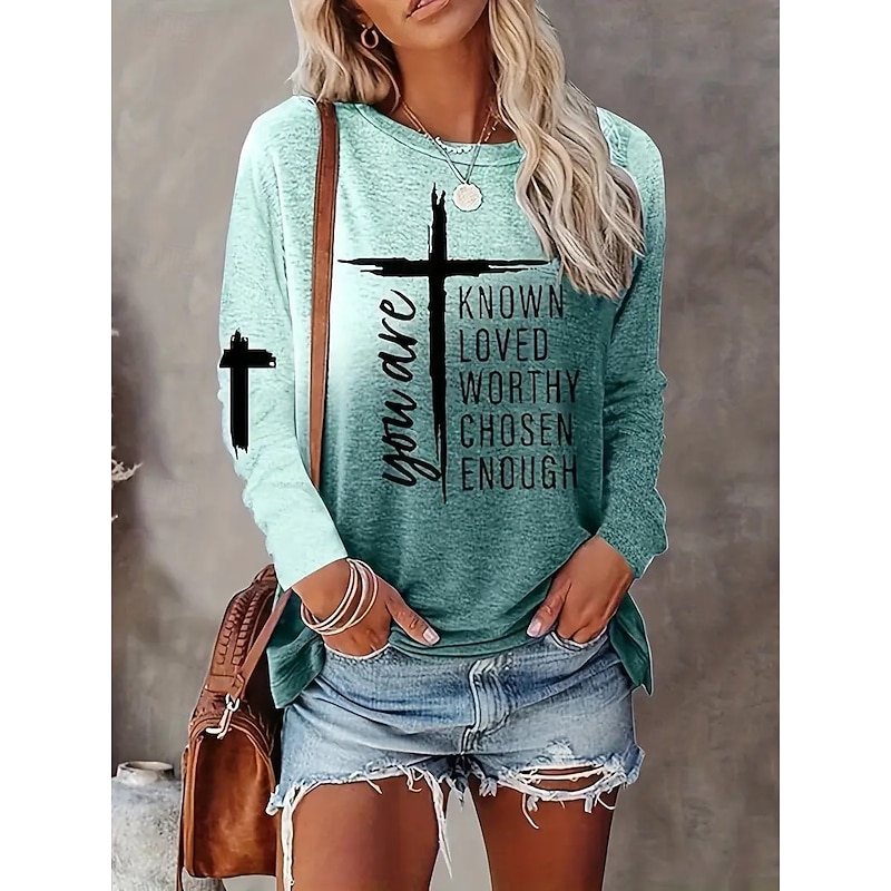 Women's T Shirt Graphic Geometric Striped Elegant Vintage Fashion Long Sleeve Crew Neck Round Neck Regular Tops Daily Going out Weekend Print Light Green Light Brown Purple Light Grey Summer Spring3