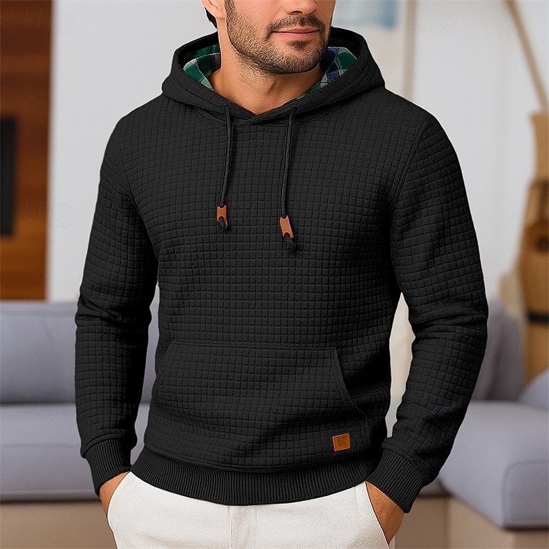 Men's Hoodie Waffle Hoodies Pullover Hoodie Sweatshirt Black White Gray Hooded Plain Patchwork Color Block Sports & Outdoor Casual Daily Streetwear Cool Sportswear Spring &  Fall Clothing Apparel3