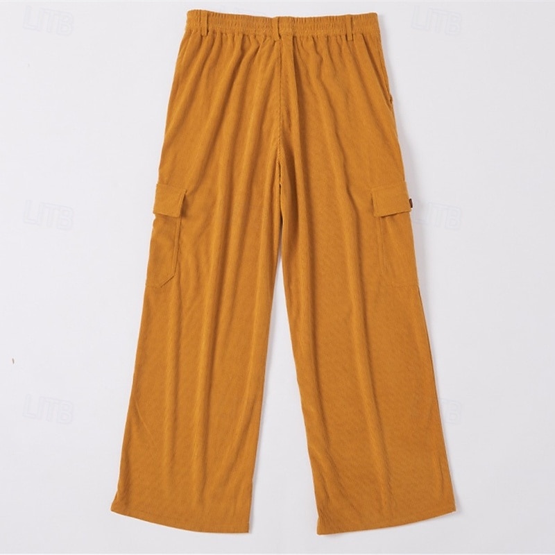 Men's Cargo Pants Corduroy Pants Trousers Buttons Multi Pocket Plain Wearable Outdoor Daily Camping & Hiking Fashion Classic Black Brown3