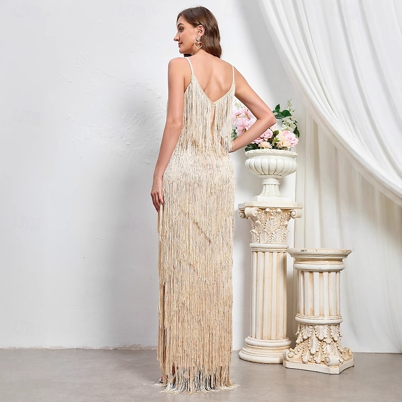 Retro Vintage Roaring 20s 1920s Ankle Length Flapper Dress Dress Cocktail Dress Fringe Sheath / Column Fancy Dress Women's Christmas Halloween Carnival Wedding Evening Party Masquerade Adults Dress2