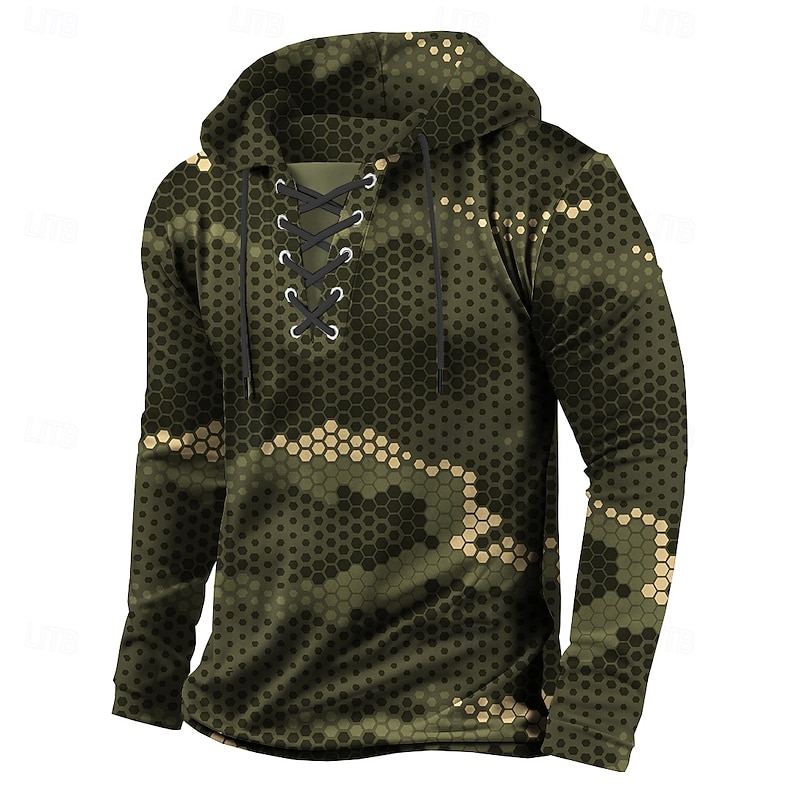 Men's Camo Camouflage Hoodie Sweatshirt Classic Military Hooded Hunting Blue Green Drawstring Fall Winter Designer