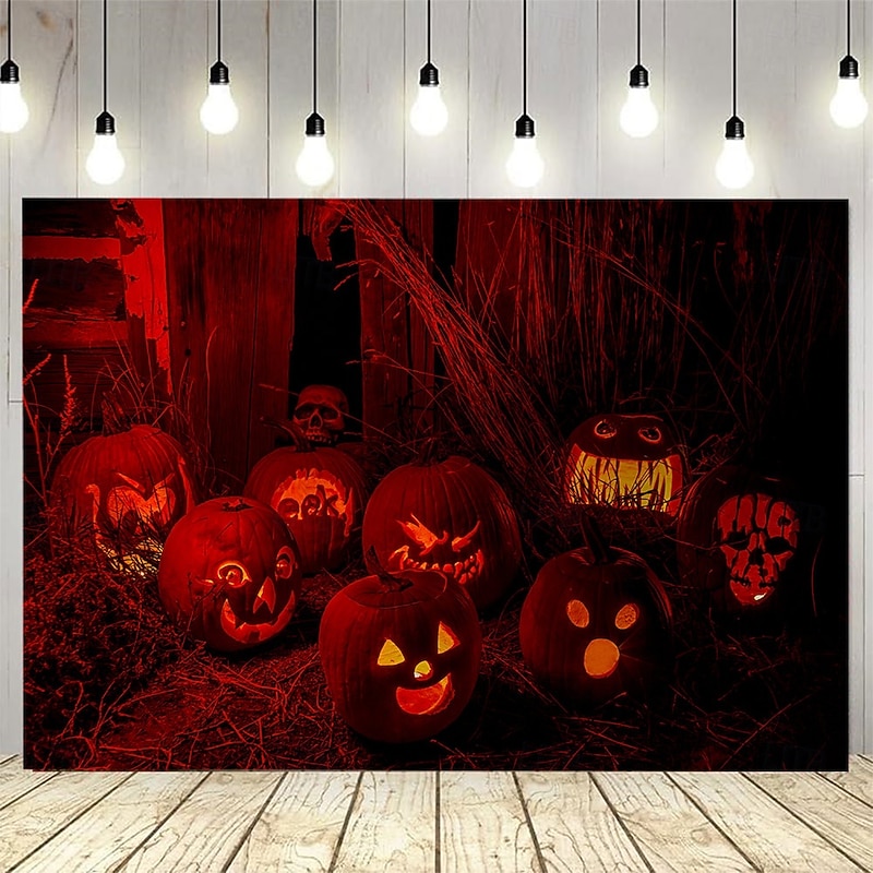 Halloween Photo Backdrop, Large Hanging Tapestry with Night Pumpkin Lantern Pattern, Wall Mural Art for Party Decoration, Photography Background, Bedroom and Living Room Decor