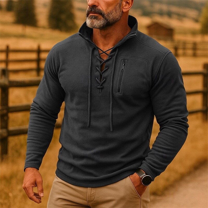 Men's Hoodie Fleece Hoodie Tactical Hoodie Army Green Navy Blue Brown Gray Standing Collar Plain Drawstring Sports & Outdoor Casual Daily Streetwear Cool Sportswear Spring &  Fall Clothing Apparel3