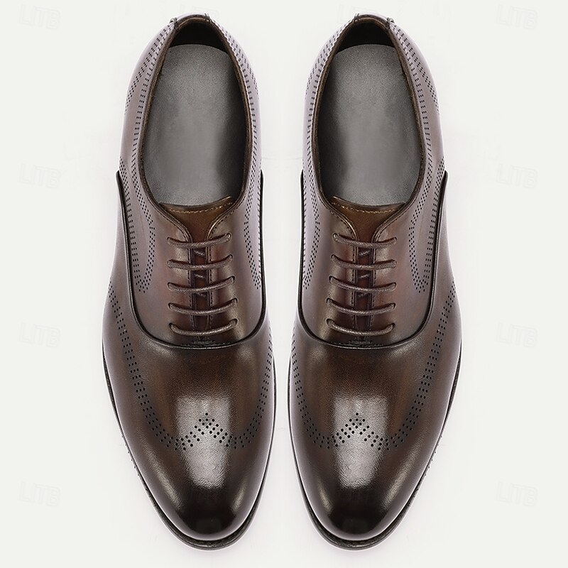 Men's Dark Brown Oxford Dress Shoes – Classic Wingtip Brogue Leather Shoes for Business, Weddings and Formal Occasions4
