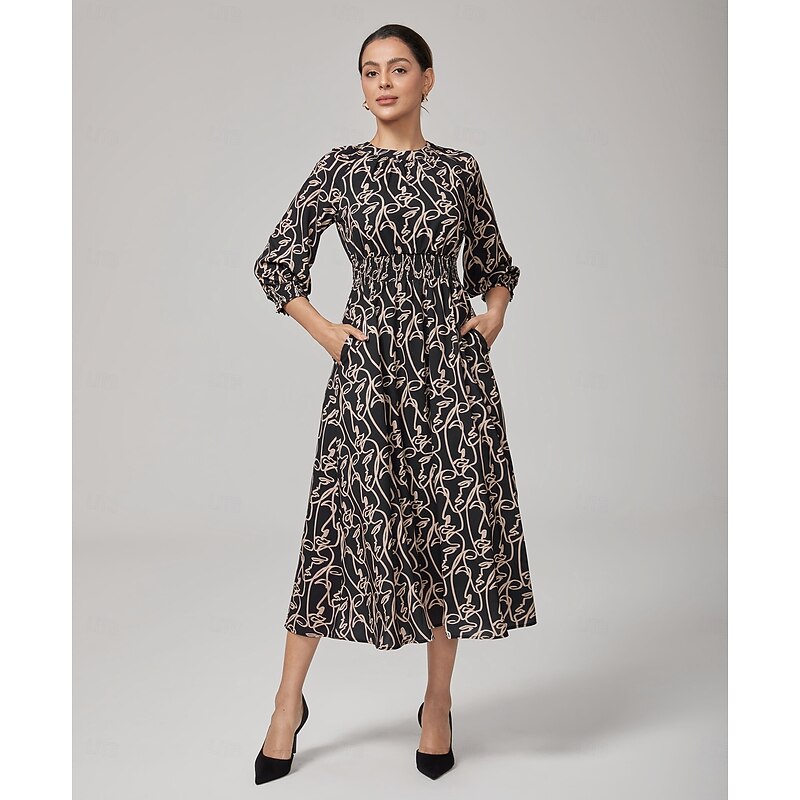 Women's Elegant Dress Long Dress Maxi Dress Black 3/4 Length Sleeve Abstract Abstract Art Fall Cross-Seasons Halter Neck Elegant XS S M