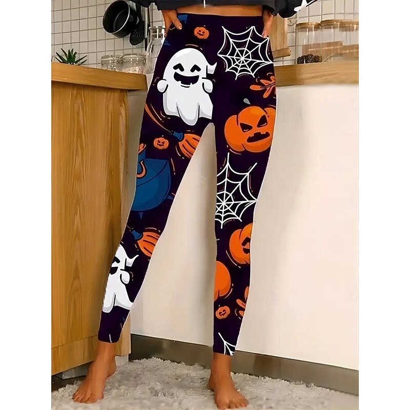 Women's Leggings Vacation Vintage Fashion Ankle-Length High WaistPantsHalloween Graphic Pumpkin Printing Soft Breathable Stretchy Formal Outdoor Vacation Black Orange Spring Fall Winter Slim Fit4