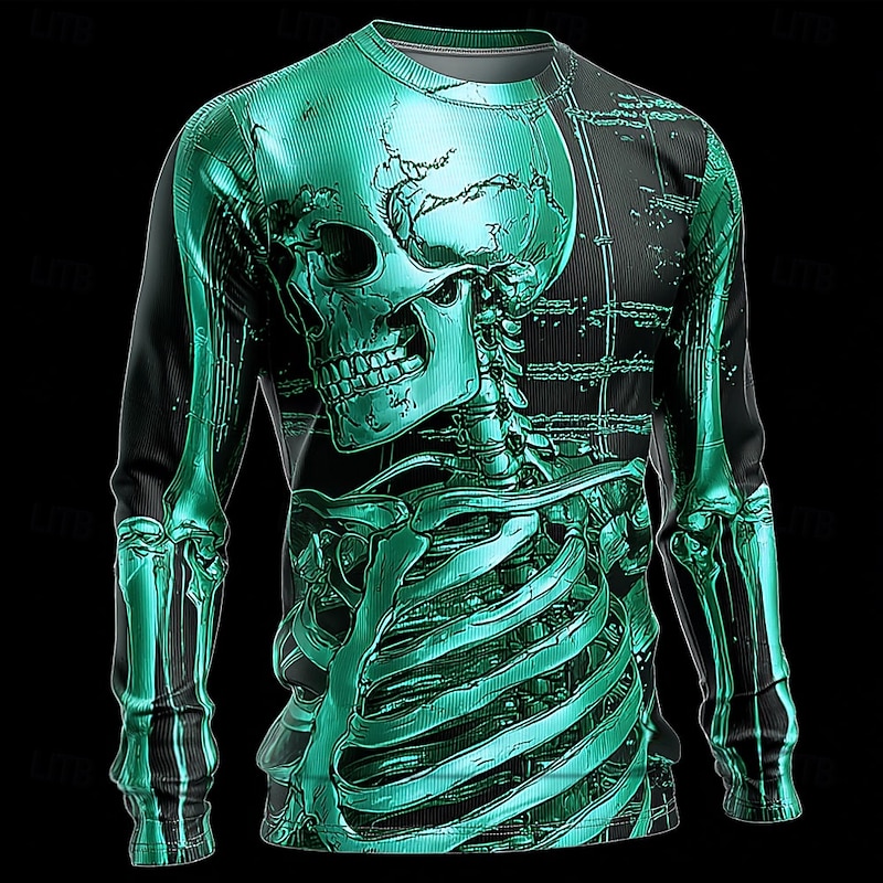 Halloween Men's Cool Skulls Pullover Sweater Jumper Knitwear Crewneck Casual Street Daily Festival 3D Print Keep Warm Long Sleeve Spring Fall Winter Lake blue Violet Gold4