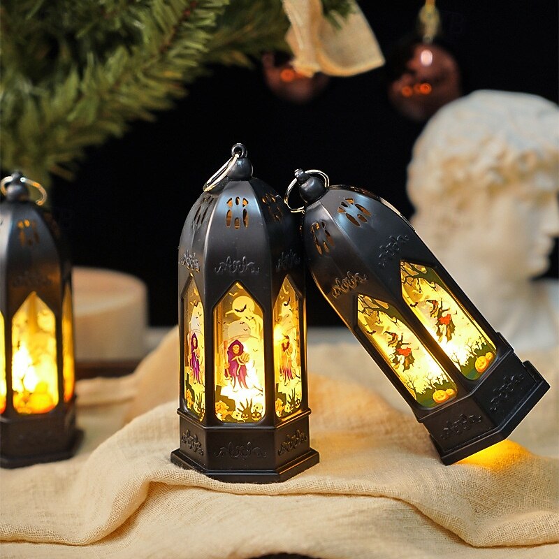 1 Pc 12.4CM Halloween LED Electronic Candle Light Wind Light Indoor and Outdoor Restaurant Party Halloween Festival Decoration Night Light LR1130 * 3 Battery2