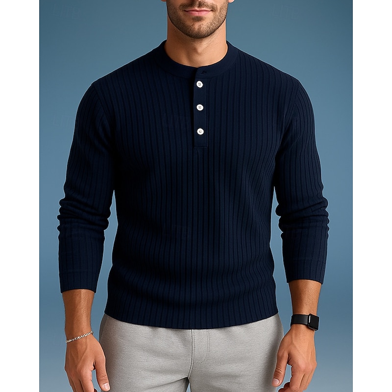 Men's Casual Tops Pullover Sweater Buttons Long Sleeve Top Athleisure Fall Solid Colored Fashion Outdoor Travel Sportswear Activewear Black White Red