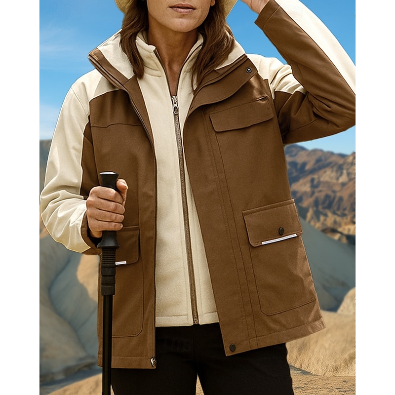 Women's Windbreaker Softshell Jacket Hiking Jacket 3 in 1 Jacket Winter Outdoor Patchwork Waterproof Windproof Top White Purple Khaki Coffee