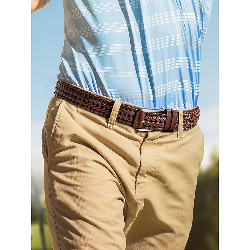 Men's Genuine Leather Braided Belt – Classic Woven Design with Polished Buckle, Durable and Adjustable Waist Accessory for Casual, Business and Golf Outfits2